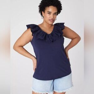 Lane Bryant Double V-neck with woven eyelet ruffle top Size 22/24